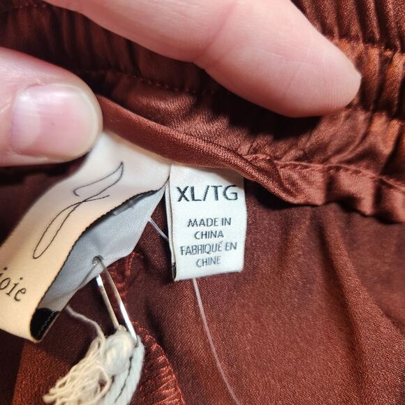 Anthro Joie Pants Satin Wide Leg Stretch Waist Bow Tie Pockets Flowy Copper XL - Picture 7 of 12